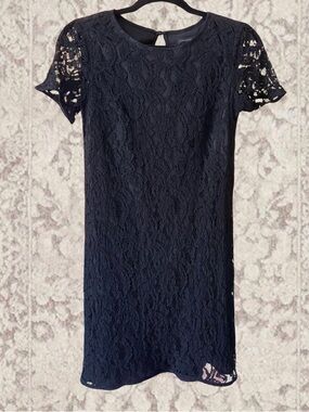Ann Taylor Black Lace Mini Dress with Short Sleeves